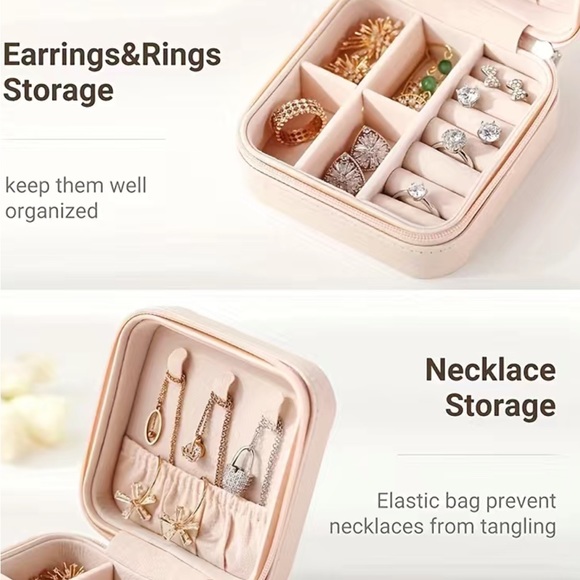 Pink- Pocket jewelry case, PU leather Perfect for travel organizer 3.93 x 3.93 - Picture 7 of 11